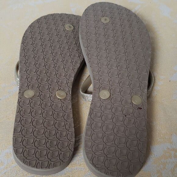 NWoT Reef Sandal Women's size 10 Flip Flops Gold Glitter Striped Footbed - Picture 6 of 6